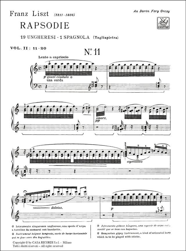 19 Rapsodie Ungheresi, 1 Rapsodia Spagnola. Vol. - Per Pianoforte - pro klavír